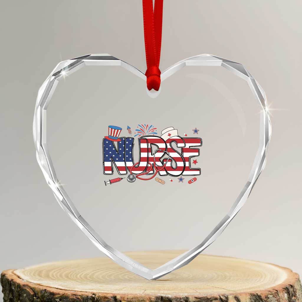 USA 250 Proud American Nurse Heart Crystal Glass Ornament Patriotic Healthcare Hero TS12 Transparent Glass 3'' Heart Print Your Wear