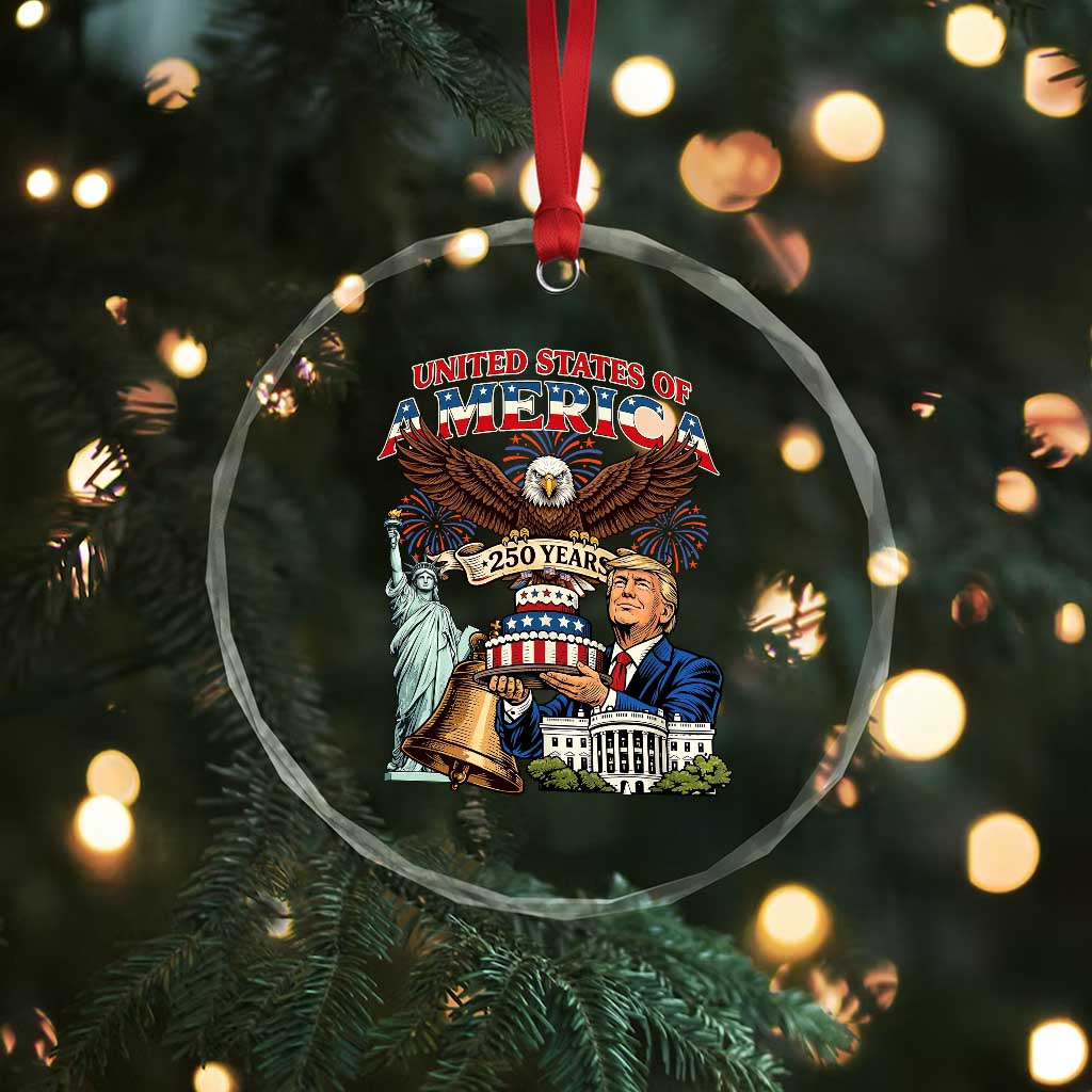 USA 250 Year Birthday Patriotic Celebration Crystal Glass Ornament Trump Eagle and Liberty Bday Cake TS02 Print Your Wear