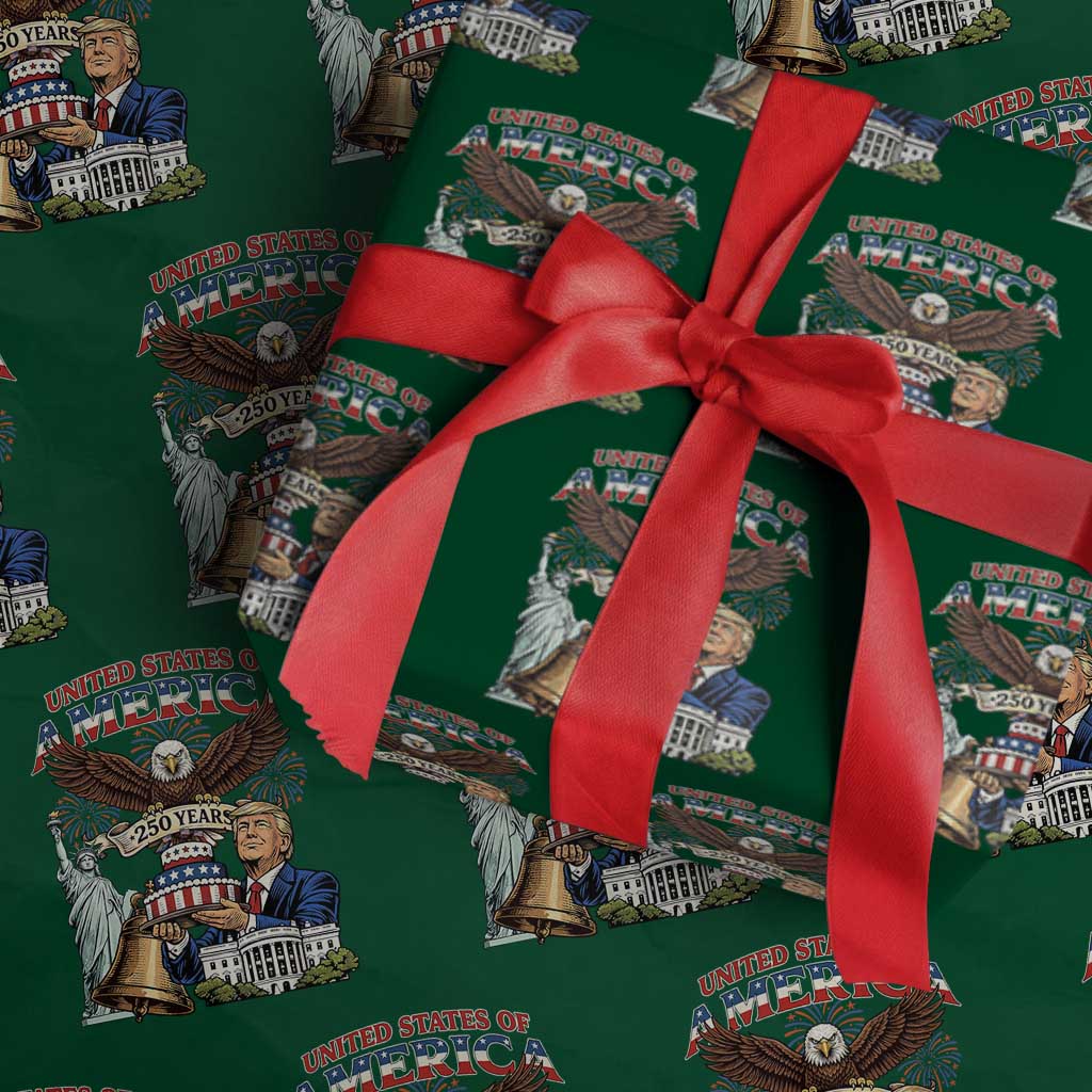 USA 250 Year Birthday Patriotic Celebration Wrapping Paper Roll Trump Eagle and Liberty Bday Cake TS02 Green Print Your Wear
