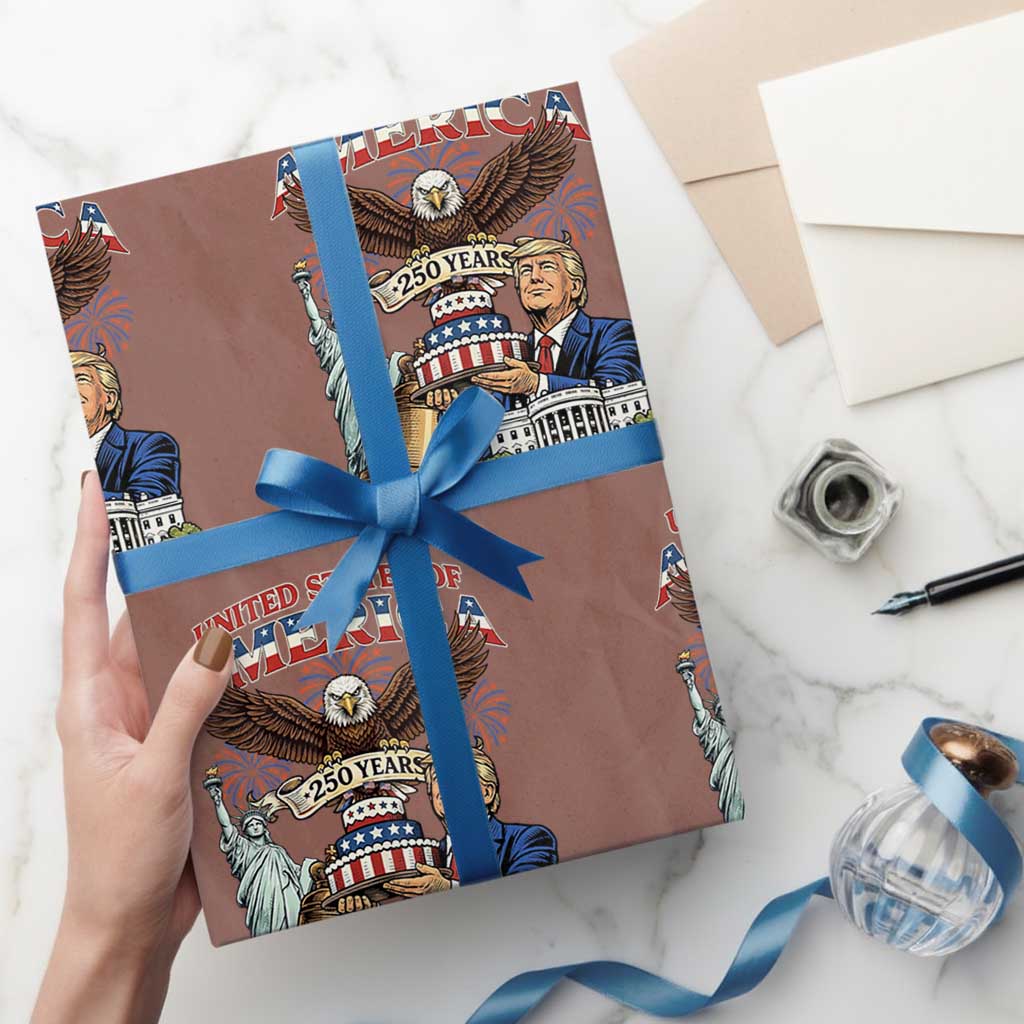 USA 250 Year Birthday Patriotic Celebration Wrapping Paper Roll Trump Eagle and Liberty Bday Cake TS02 Mocha Print Your Wear