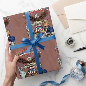 USA 250 Year Birthday Patriotic Celebration Wrapping Paper Roll Trump Eagle and Liberty Bday Cake TS02 Mocha Print Your Wear