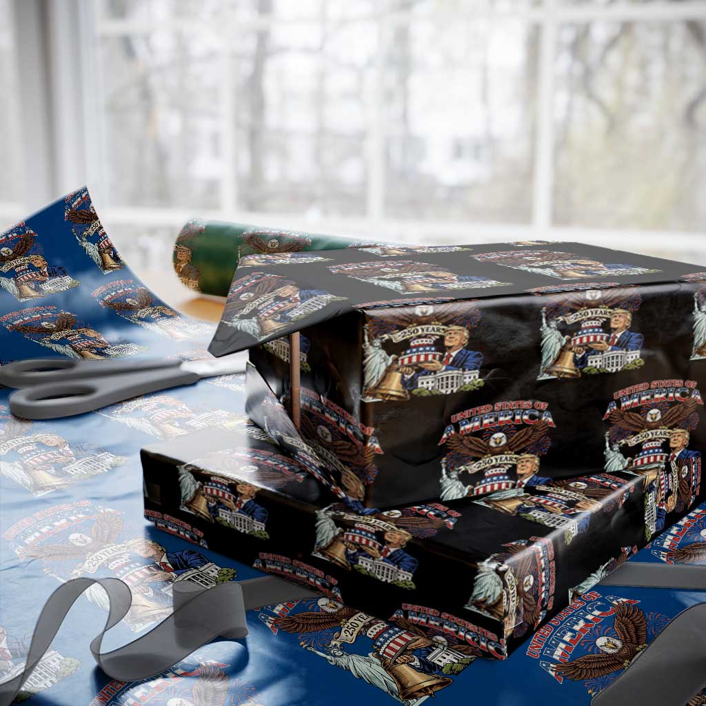 USA 250 Year Birthday Patriotic Celebration Wrapping Paper Roll Trump Eagle and Liberty Bday Cake TS02 Black Print Your Wear
