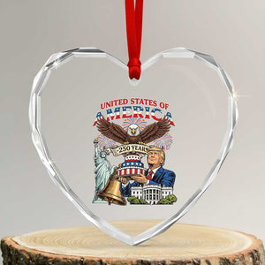 USA 250 Year Birthday Patriotic Celebration Heart Crystal Glass Ornament Trump Eagle and Liberty Bday Cake TS02 Transparent Glass 3'' Heart Print Your Wear