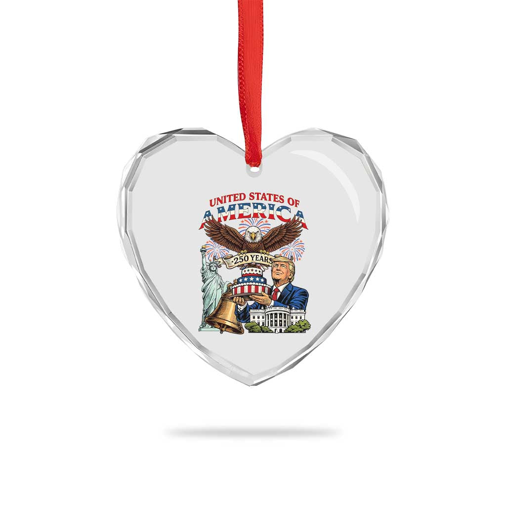 USA 250 Year Birthday Patriotic Celebration Heart Crystal Glass Ornament Trump Eagle and Liberty Bday Cake TS02 Print Your Wear