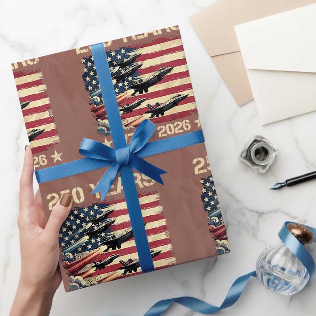 USA 250 Years 1776 2026 Patriotic Jets Trail American Flag Wrapping Paper Roll TS11 Mocha Print Your Wear