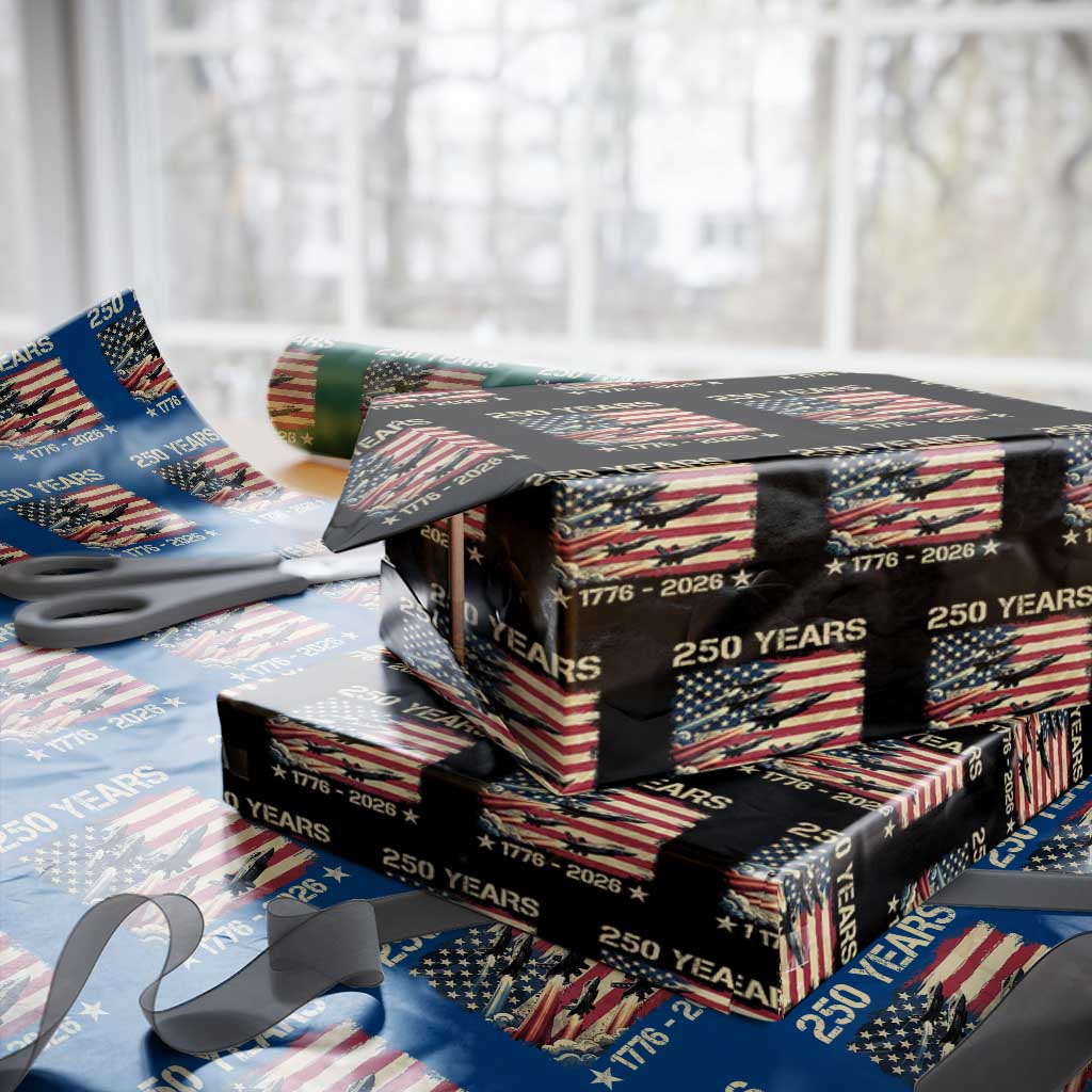 USA 250 Years 1776 2026 Patriotic Jets Trail American Flag Wrapping Paper Roll TS11 Black Print Your Wear