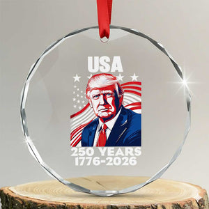 USA 250 Years 1776-2026 Trump Patriotic Portrait Crystal Glass Ornament American Flag Semiquincentennial Celebration TS02 Transparent Glass 3'' Circle Print Your Wear