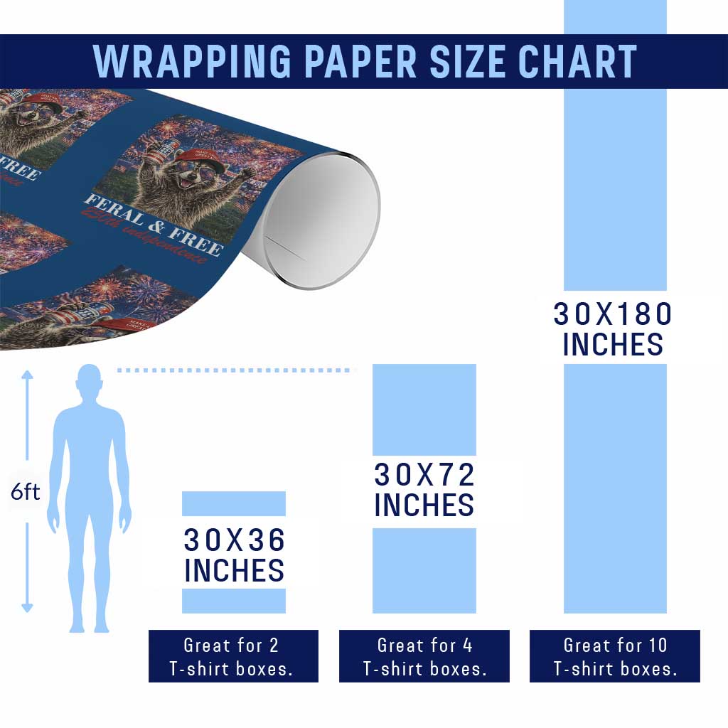 USA 250 Years Freedom Wrapping Paper Roll Feral and Free Funny Raccoon Driking Beer 4th of July TS14 Print Your Wear