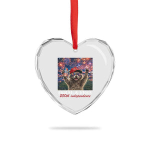 USA 250 Years Freedom Heart Crystal Glass Ornament Feral and Free Funny Raccoon Driking Beer 4th of July TS14 Print Your Wear