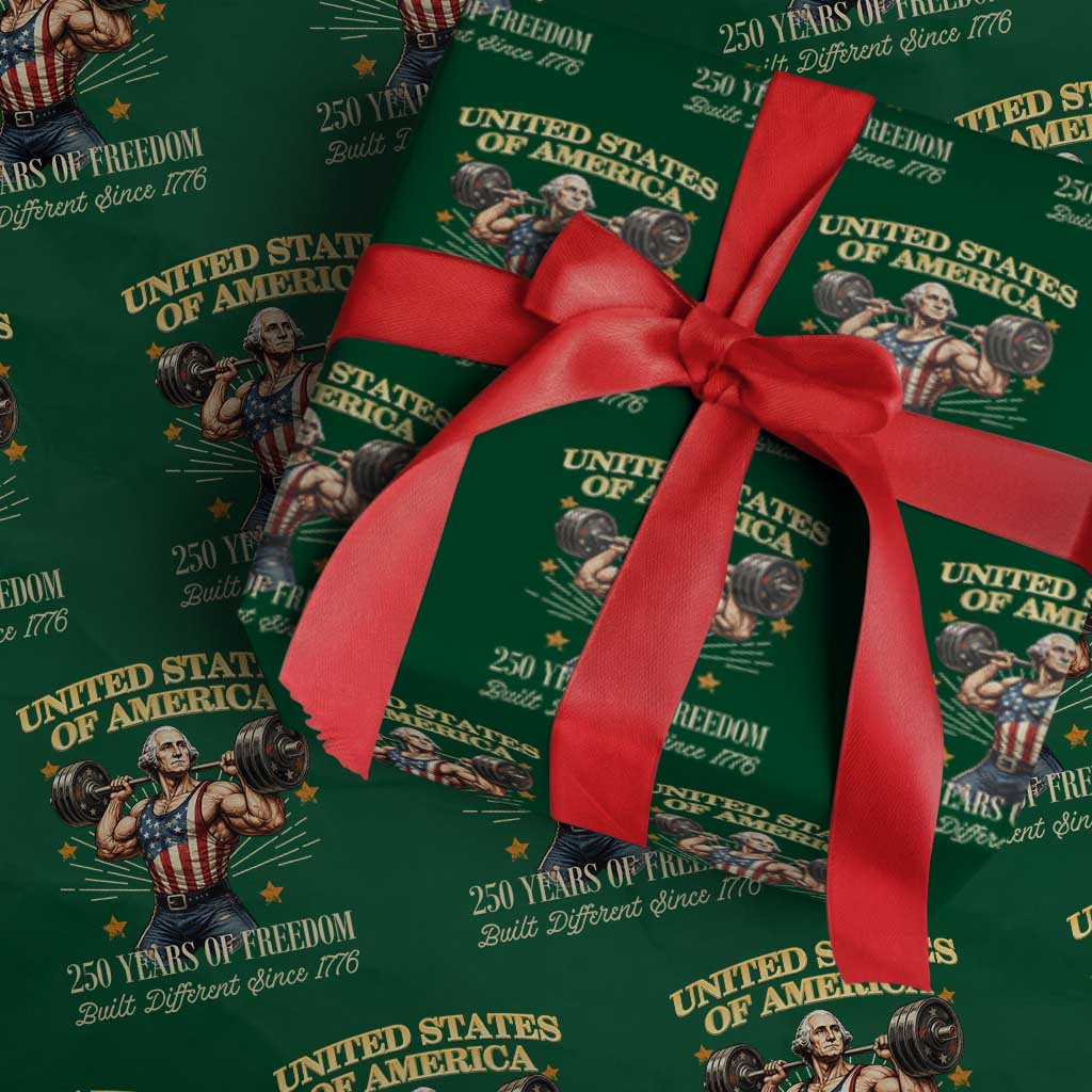 USA 250 Years of Freedom Muscular George Washington Weightlifter Wrapping Paper Roll Built Different Since 1776 Funny Patriotic 1st President Bodybuilder