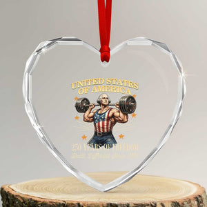 USA 250 Years of Freedom Muscular George Washington Weightlifter Heart Crystal Glass Ornament Built Different Since 1776 Funny Patriotic 1st President Bodybuilder