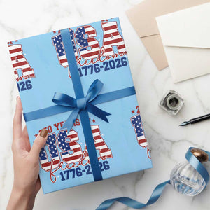 USA 250 Years Of Freedom Wrapping Paper Roll USA Independence 250th Anniversary 1776 2026 Patriotic Flag TS10 Light Blue Print Your Wear