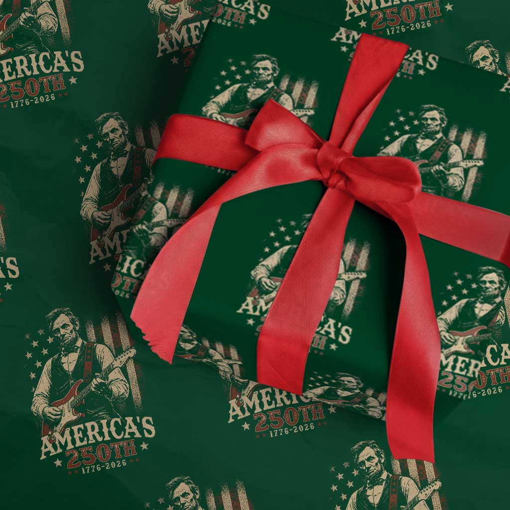 USA 250th 1776 to 2026 Rock Star Abraham Lincoln Wrapping Paper Roll Vintage Electric Guitar Player Patriotic Us Flag Semiquincentennial TS02 Green Print Your Wear
