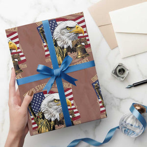 USA 250th Anniversary 1776 2026 4th of July Wrapping Paper Roll Patriotic Eagle Liberty Bell Statue of Liberty Graphic TS02 Mocha Print Your Wear