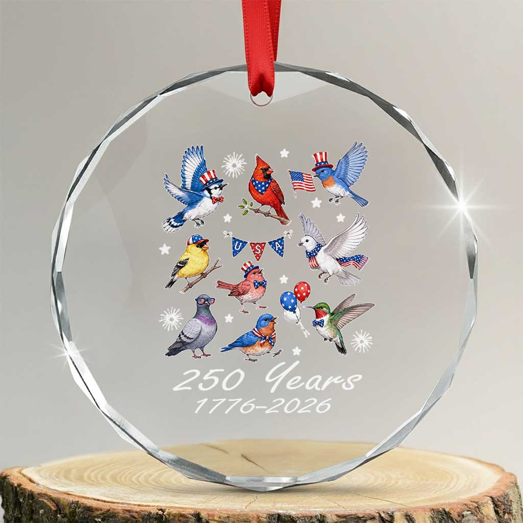 USA 250th Anniversary Bird Crystal Glass Ornament Patriotic American Birds Independence Day Birdwatchers Birders TS10 Transparent Glass 3'' Circle Print Your Wear