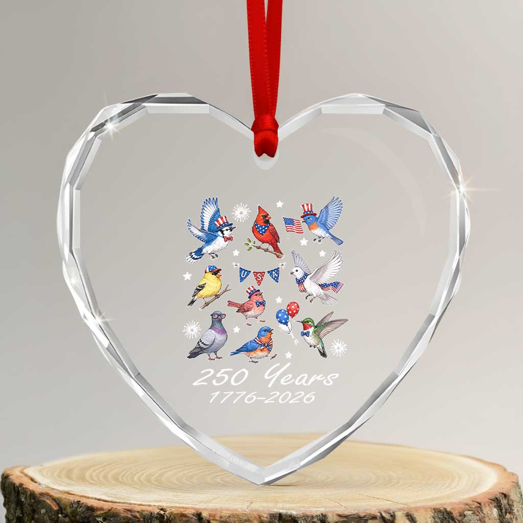 USA 250th Anniversary Bird Heart Crystal Glass Ornament Patriotic American Birds Independence Day Birdwatchers Birders TS10 Transparent Glass 3'' Heart Print Your Wear