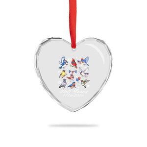 USA 250th Anniversary Bird Heart Crystal Glass Ornament Patriotic American Birds Independence Day Birdwatchers Birders
