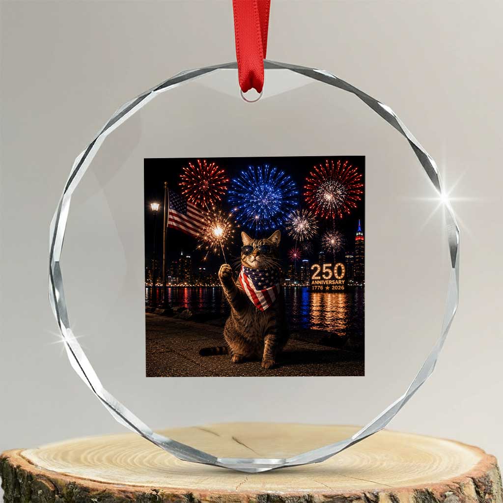 USA 250th Anniversary Cat Crystal Glass Ornament Funny 4th Of July Independence Day 250 Years 1776 2026 Patriotic Celebration Meme TS10 Transparent Glass 3'' Circle Print Your Wear