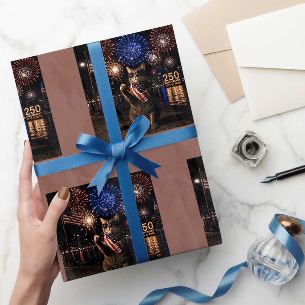 USA 250th Anniversary Cat Wrapping Paper Roll Funny 4th Of July Independence Day 250 Years 1776 2026 Patriotic Celebration Meme