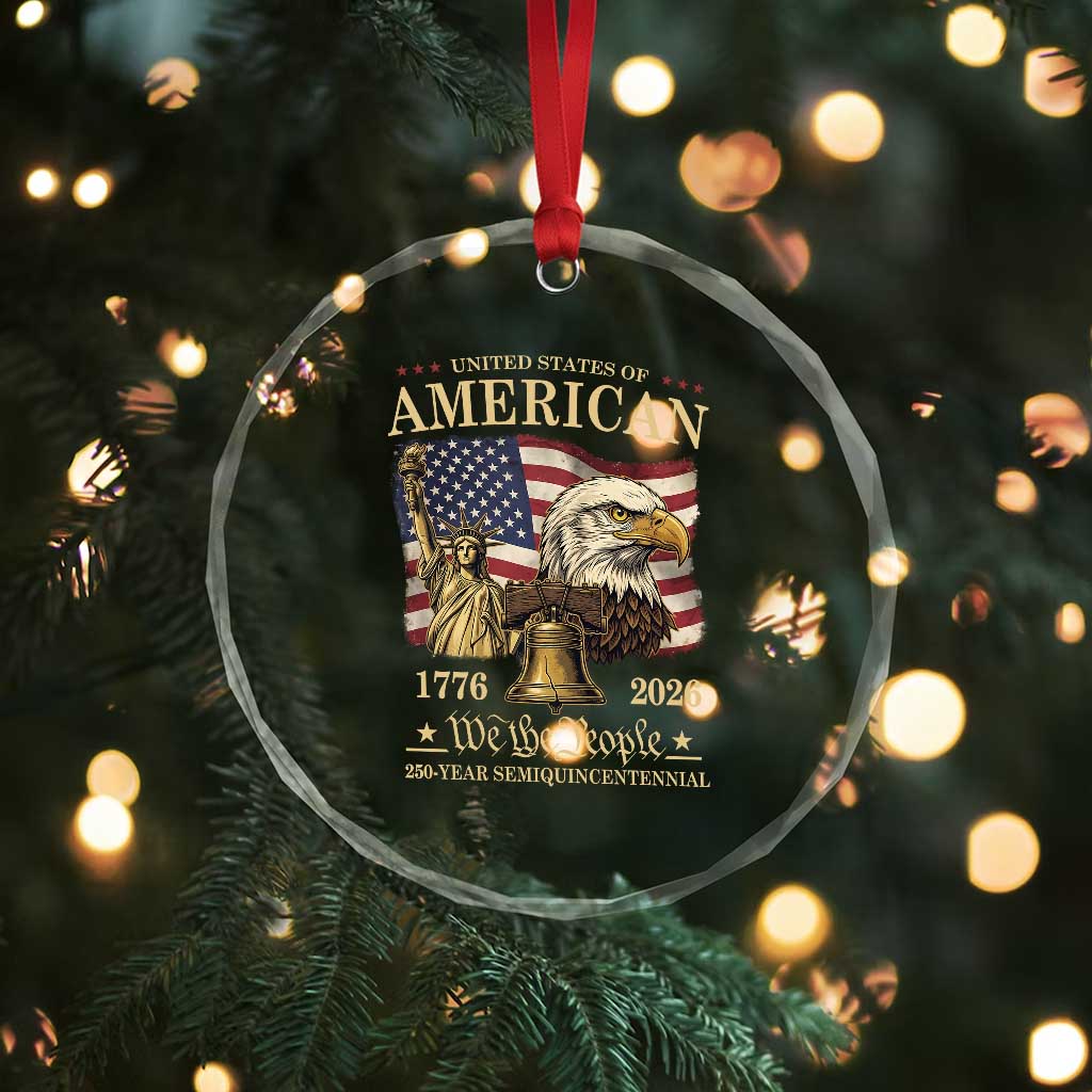USA 250th Anniversary Crystal Glass Ornament America 1776-2026 Patriotic Eagle Liberty Bell TS14 Print Your Wear