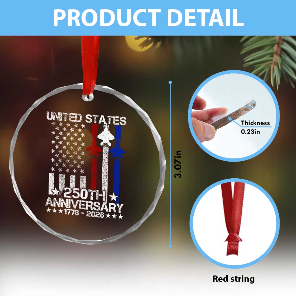 USA 250th Anniversary Crystal Glass Ornament Vintage American Flag Jets Semiquincentennial TS11 Print Your Wear