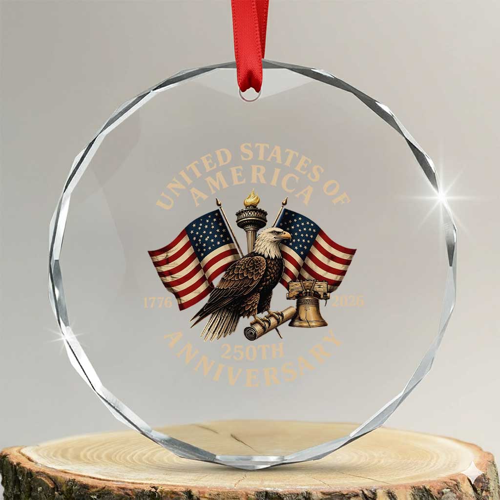 USA 250th Anniversary Crystal Glass Ornament Vintage Eagle US Flag Independence Day 4th July Patriotic TS10 Transparent Glass 3'' Circle Print Your Wear