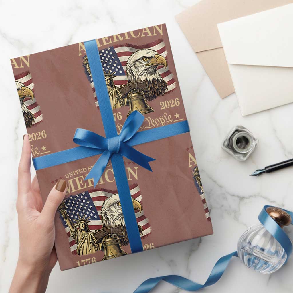 USA 250th Anniversary Wrapping Paper Roll America 1776-2026 Patriotic Eagle Liberty Bell TS14 Mocha Print Your Wear