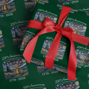 USA 250th Anniversary Wrapping Paper Roll Liberty Bell 17762026 Patriotic American Flag Starry Night TS14 Green Print Your Wear