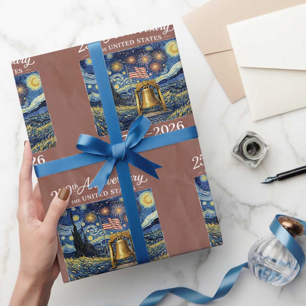 USA 250th Anniversary Wrapping Paper Roll Liberty Bell 17762026 Patriotic American Flag Starry Night TS14 Mocha Print Your Wear