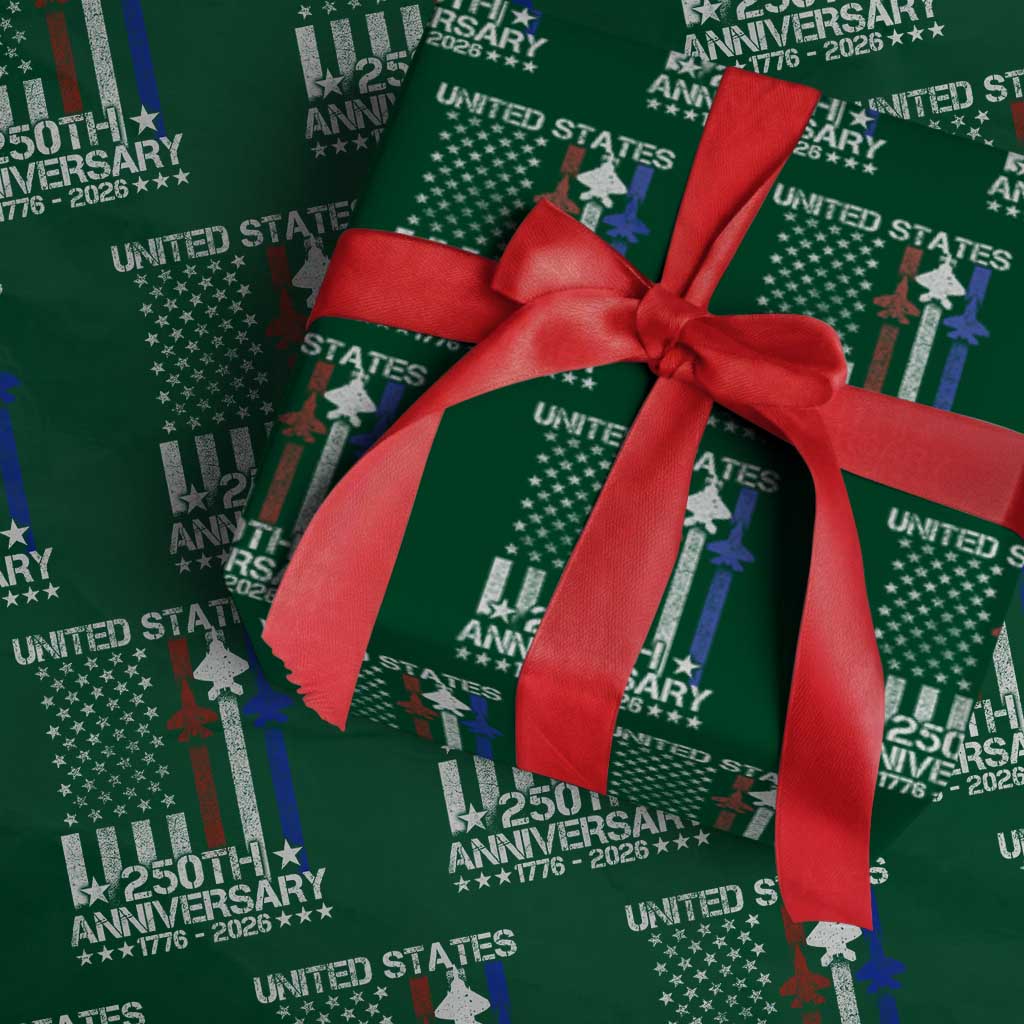 USA 250th Anniversary Wrapping Paper Roll Vintage American Flag Jets Semiquincentennial TS11 Green Print Your Wear