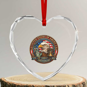 USA 250th Anniversary Emblem 1776 2026 Heart Crystal Glass Ornament Patriotic Seal with Bald Eagle Liberty Bell Statue of Liberty TS02 Transparent Glass 3'' Heart Print Your Wear
