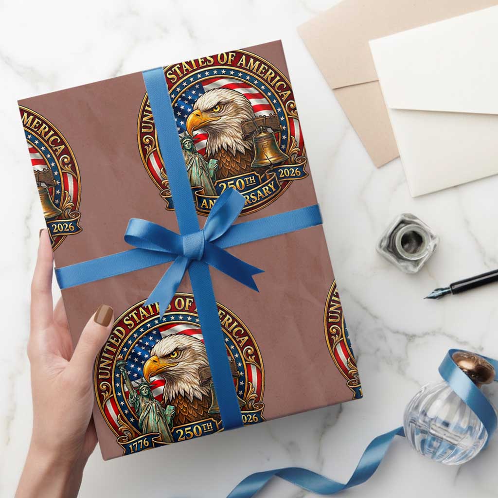 USA 250th Anniversary Emblem 1776 2026 Wrapping Paper Roll Patriotic Seal with Bald Eagle Liberty Bell Statue of Liberty TS02 Mocha Print Your Wear