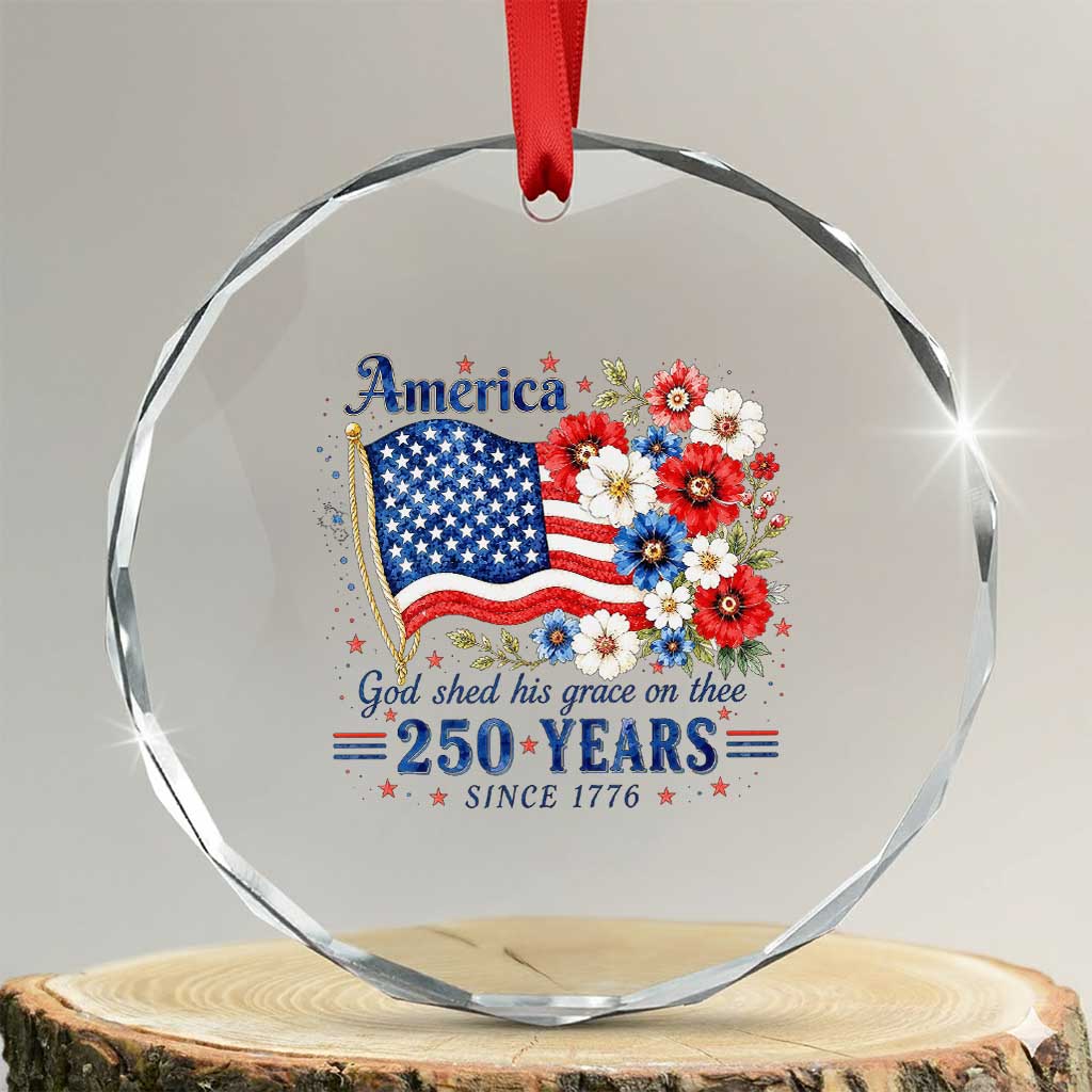 USA 250th Anniversary Flag Floral Graphic Crystal Glass Ornament 250 Years America Patriot 4th of July Patriotism Gift TS10 Transparent Glass 3'' Circle Print Your Wear