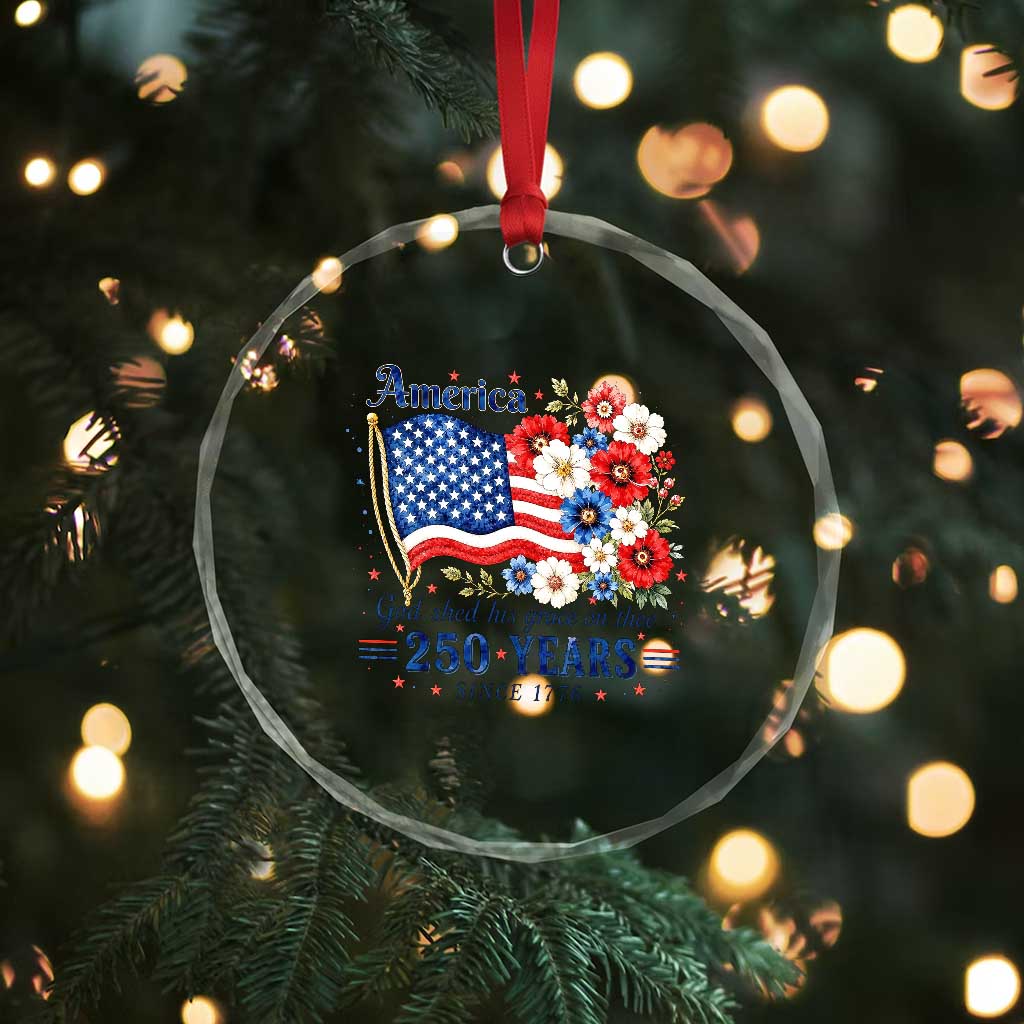 USA 250th Anniversary Flag Floral Graphic Crystal Glass Ornament 250 Years America Patriot 4th of July Patriotism Gift TS10 Print Your Wear