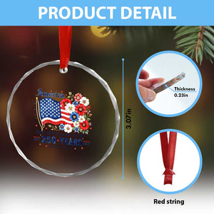USA 250th Anniversary Flag Floral Graphic Crystal Glass Ornament 250 Years America Patriot 4th of July Patriotism Gift TS10 Print Your Wear