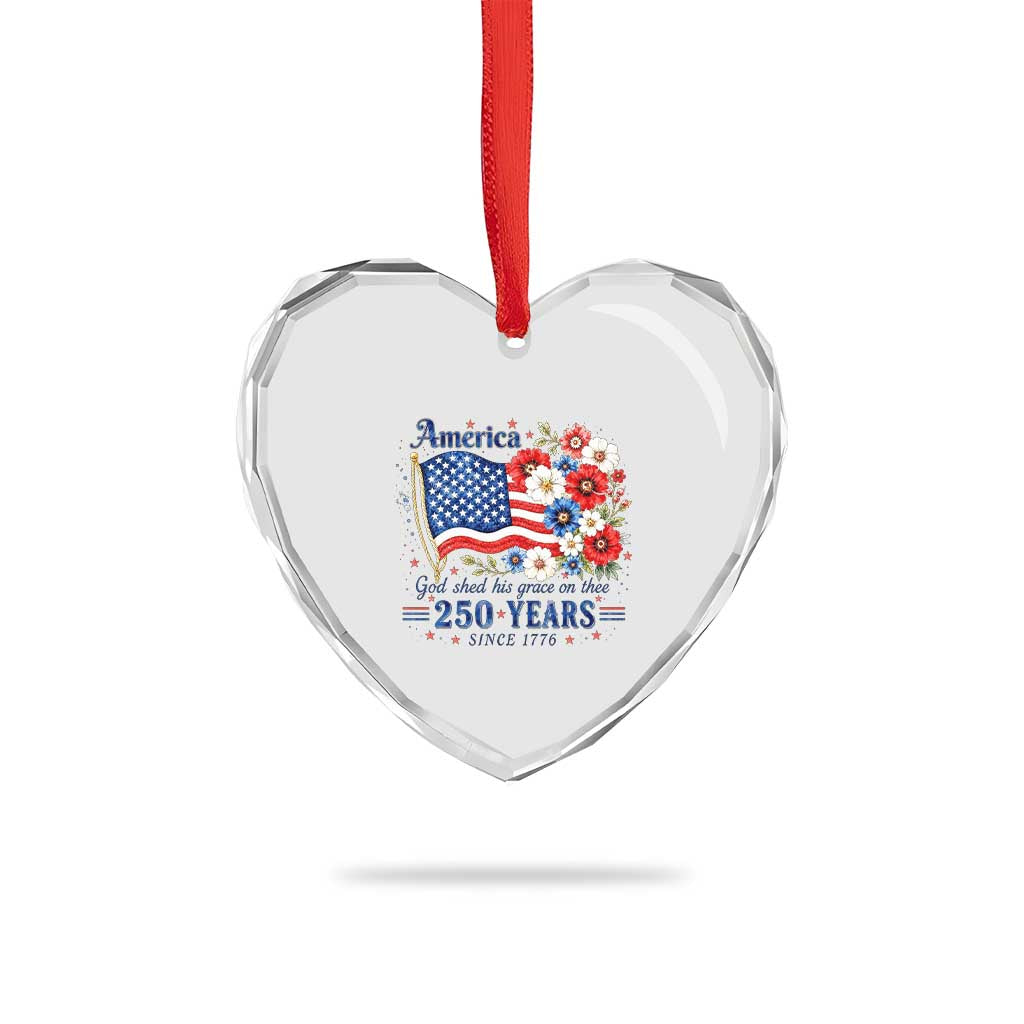 USA 250th Anniversary Flag Floral Graphic Heart Crystal Glass Ornament 250 Years America Patriot 4th of July Patriotism Gift TS10 Print Your Wear