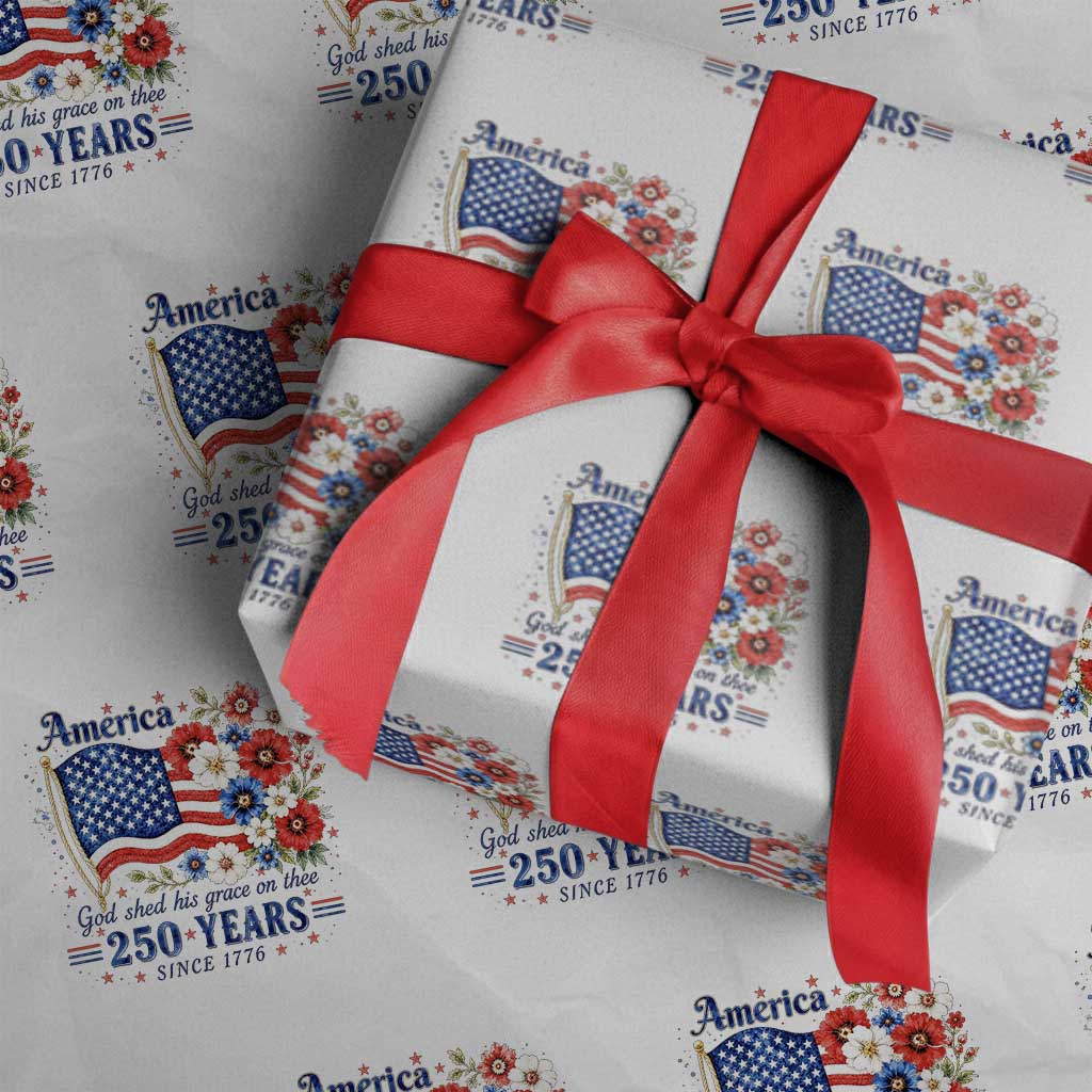 USA 250th Anniversary Flag Floral Graphic Wrapping Paper Roll 250 Years America Patriot 4th of July Patriotism Gift TS10 White Print Your Wear
