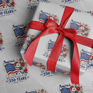 USA 250th Anniversary Flag Floral Graphic Wrapping Paper Roll 250 Years America Patriot 4th of July Patriotism Gift TS10 White Print Your Wear