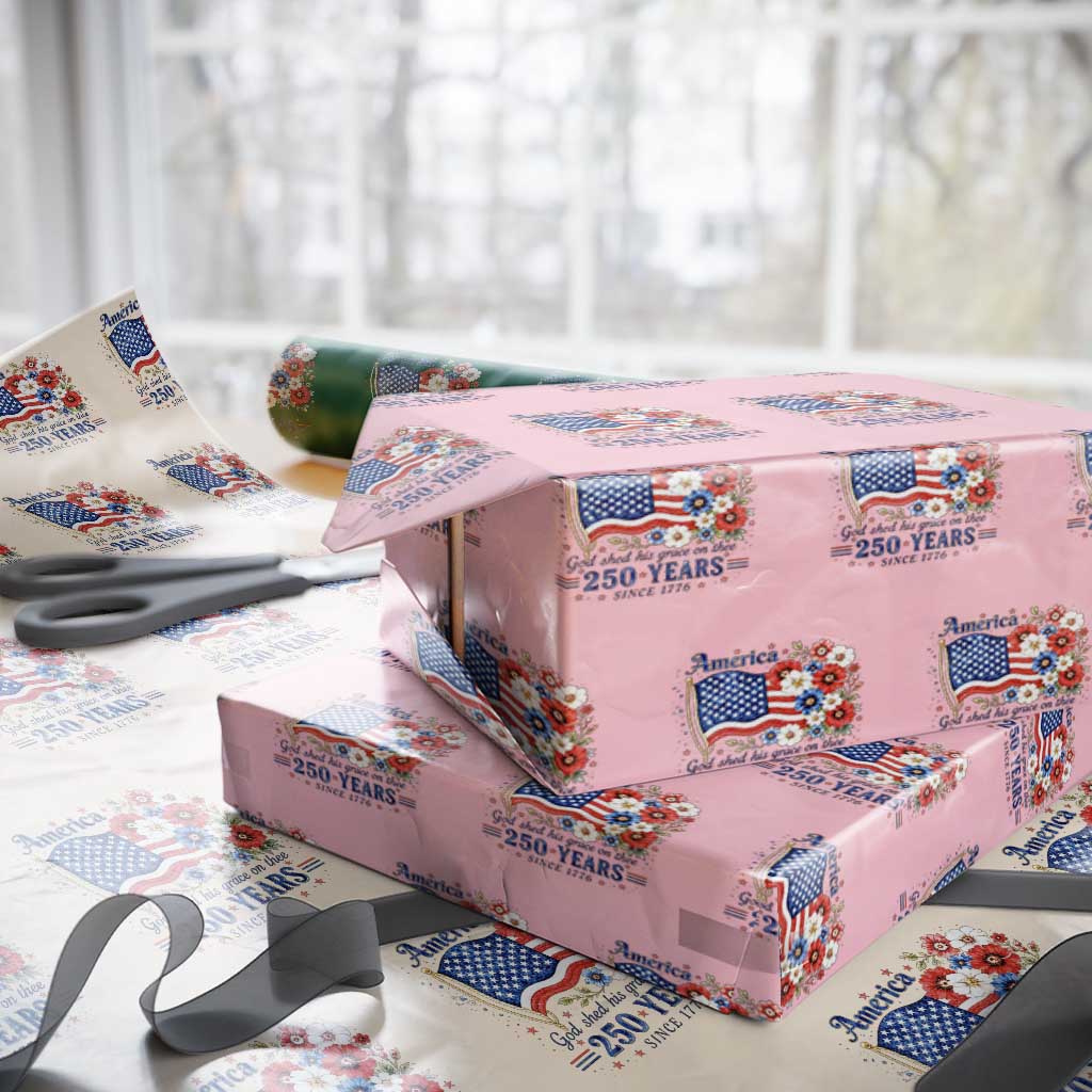 USA 250th Anniversary Flag Floral Graphic Wrapping Paper Roll 250 Years America Patriot 4th of July Patriotism Gift TS10 Light Pink Print Your Wear