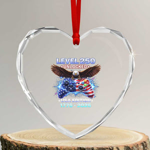 USA 250th Anniversary Gamer Heart Crystal Glass Ornament Level 250 USA Edition 1776 2026 Bald Eagle TS11 Transparent Glass 3'' Heart Print Your Wear