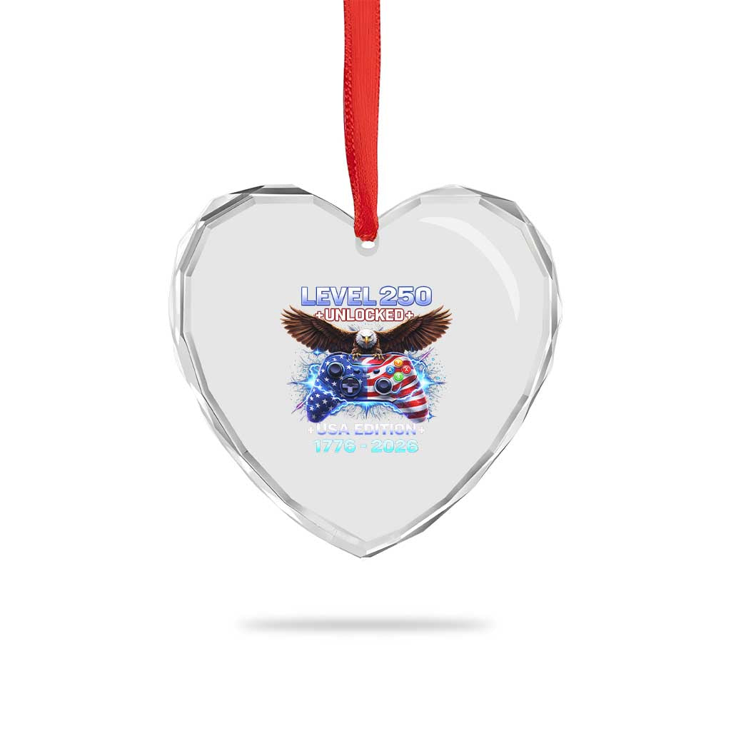 USA 250th Anniversary Gamer Heart Crystal Glass Ornament Level 250 USA Edition 1776 2026 Bald Eagle TS11 Print Your Wear