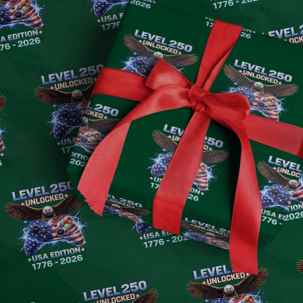 USA 250th Anniversary Gamer Wrapping Paper Roll Level 250 USA Edition 1776 2026 Bald Eagle TS11 Green Print Your Wear