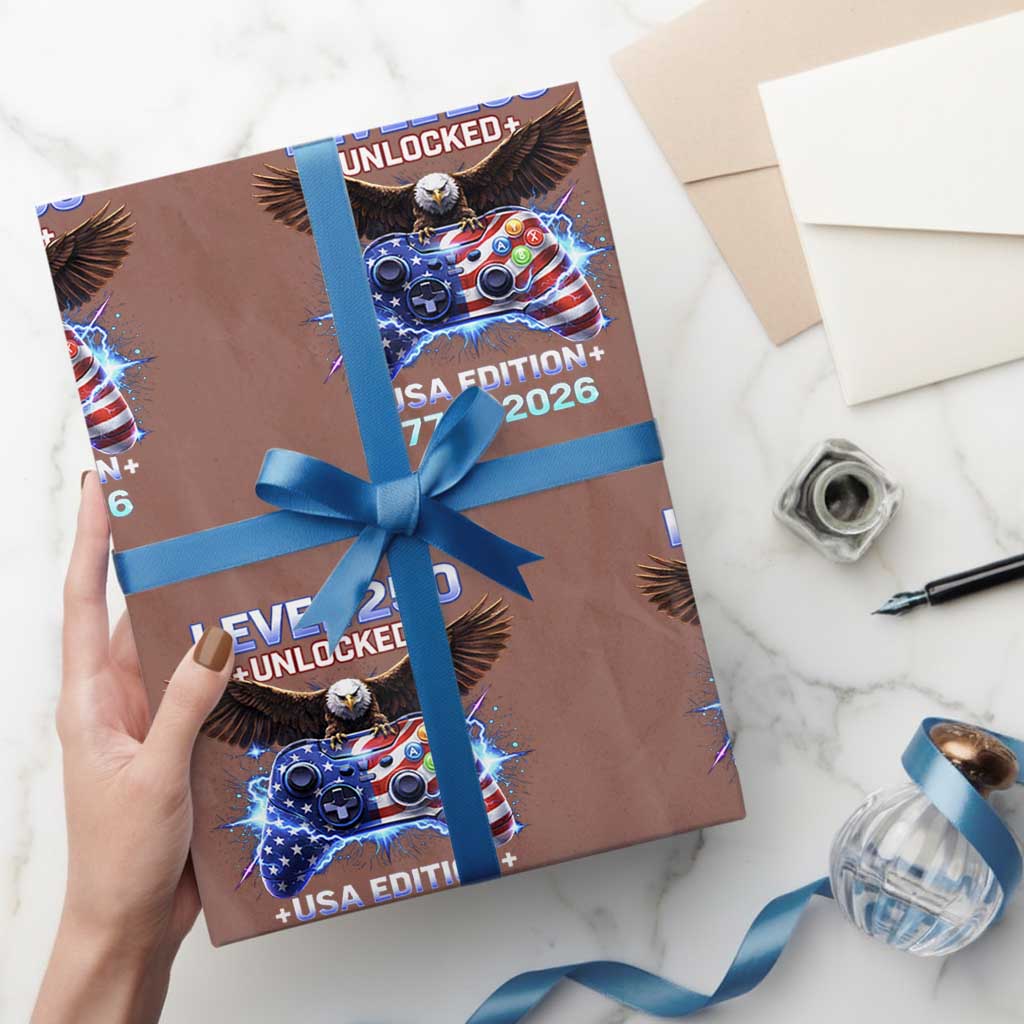 USA 250th Anniversary Gamer Wrapping Paper Roll Level 250 USA Edition 1776 2026 Bald Eagle TS11 Mocha Print Your Wear