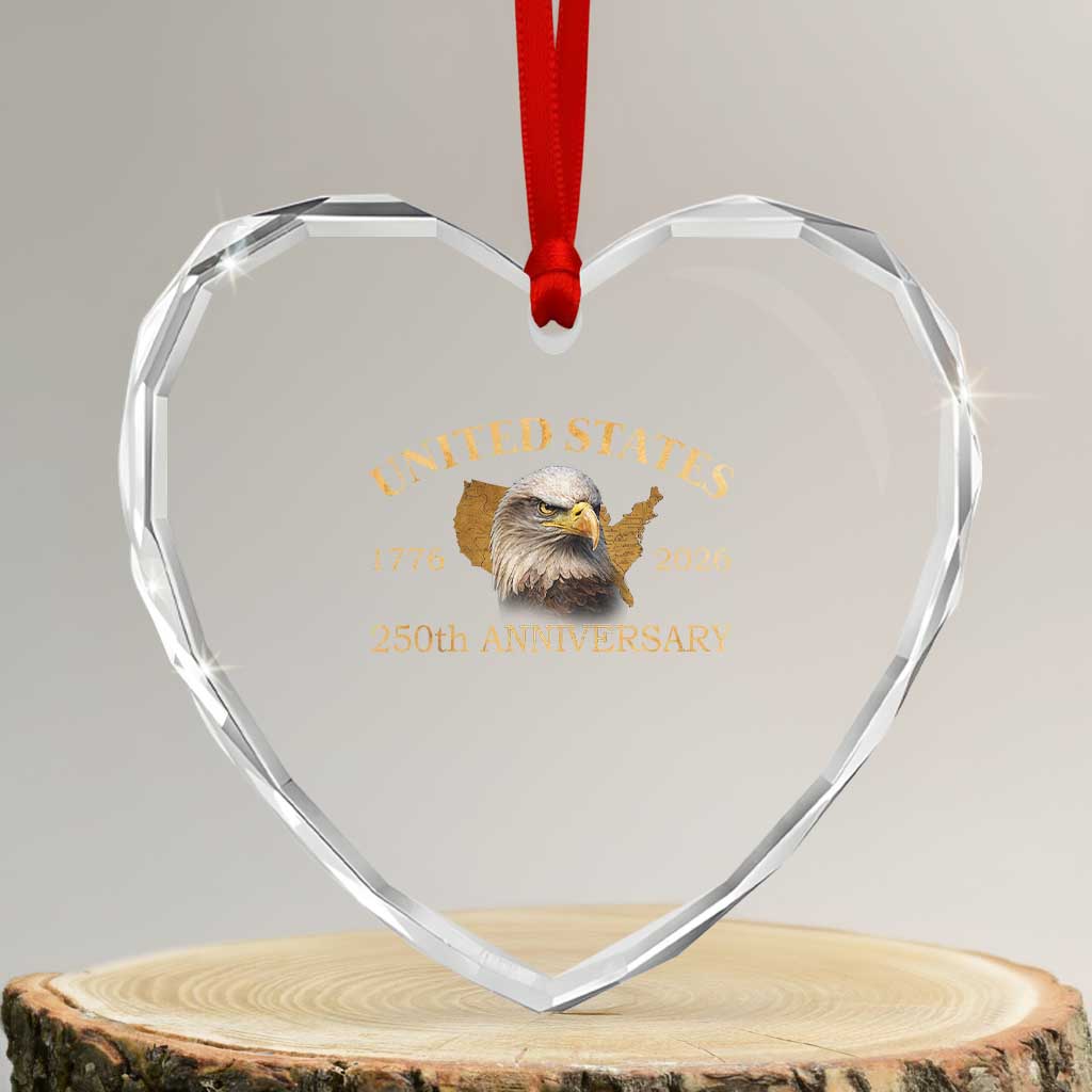 USA 250th Anniversary Heart Crystal Glass Ornament American Map Patriotic 1776-2026 America 250 TS10 Transparent Glass 3'' Heart Print Your Wear
