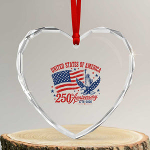 USA 250th Anniversary Heart Crystal Glass Ornament Land Of The Free USA Patriotic 1776 2026 Statue Of Liberty Eagle Flag TS10 Transparent Glass 3'' Heart Print Your Wear