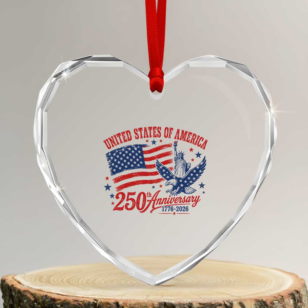 USA 250th Anniversary Heart Crystal Glass Ornament Land Of The Free USA Patriotic 1776 2026 Statue Of Liberty Eagle Flag TS10 Transparent Glass 3'' Heart Print Your Wear