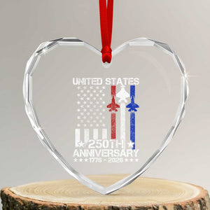 USA 250th Anniversary Heart Crystal Glass Ornament Vintage American Flag Jets Semiquincentennial TS11 Transparent Glass 3'' Heart Print Your Wear
