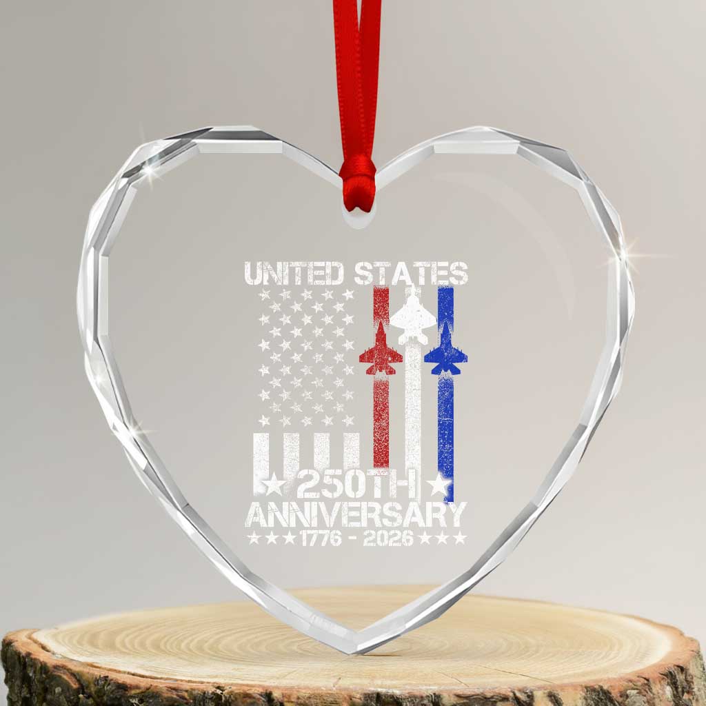 USA 250th Anniversary Heart Crystal Glass Ornament Vintage American Flag Jets Semiquincentennial TS11 Transparent Glass 3'' Heart Print Your Wear