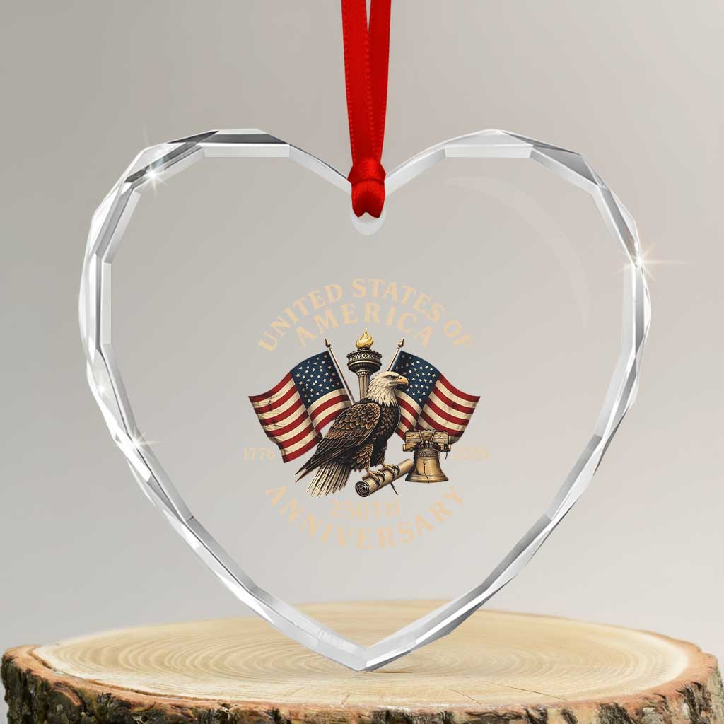 USA 250th Anniversary Heart Crystal Glass Ornament Vintage Eagle US Flag Independence Day 4th July Patriotic TS10 Transparent Glass 3'' Heart Print Your Wear