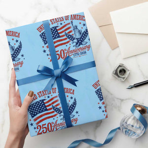 USA 250th Anniversary Wrapping Paper Roll Land Of The Free USA Patriotic 1776 2026 Statue Of Liberty Eagle Flag TS10 Light Blue Print Your Wear